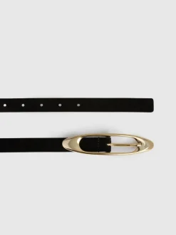 Noir - Ceinture à boucle ovale en cuir Reiss Evelina