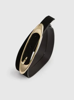 Noir - Ceinture à boucle ovale en cuir Reiss Evelina