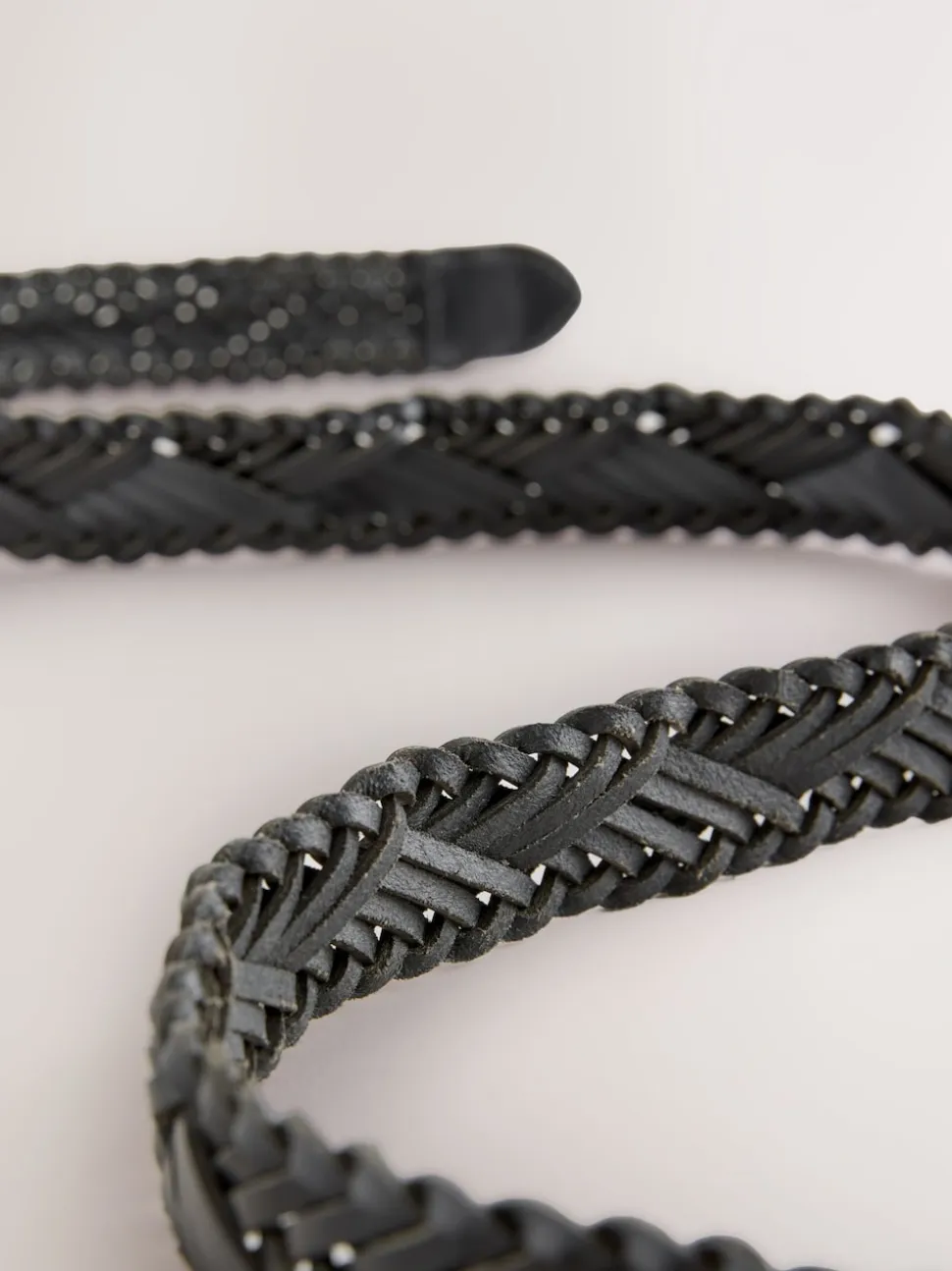 Noir - Ceinture en cuir tressé à la main
