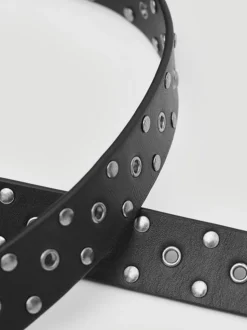 Noir - Ceinture Hush en cuir cloutée à œillets