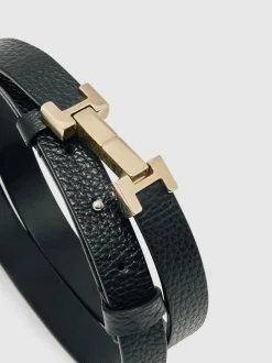 Noir - Ceinture REISS Hayley en cuir à charnières carrées