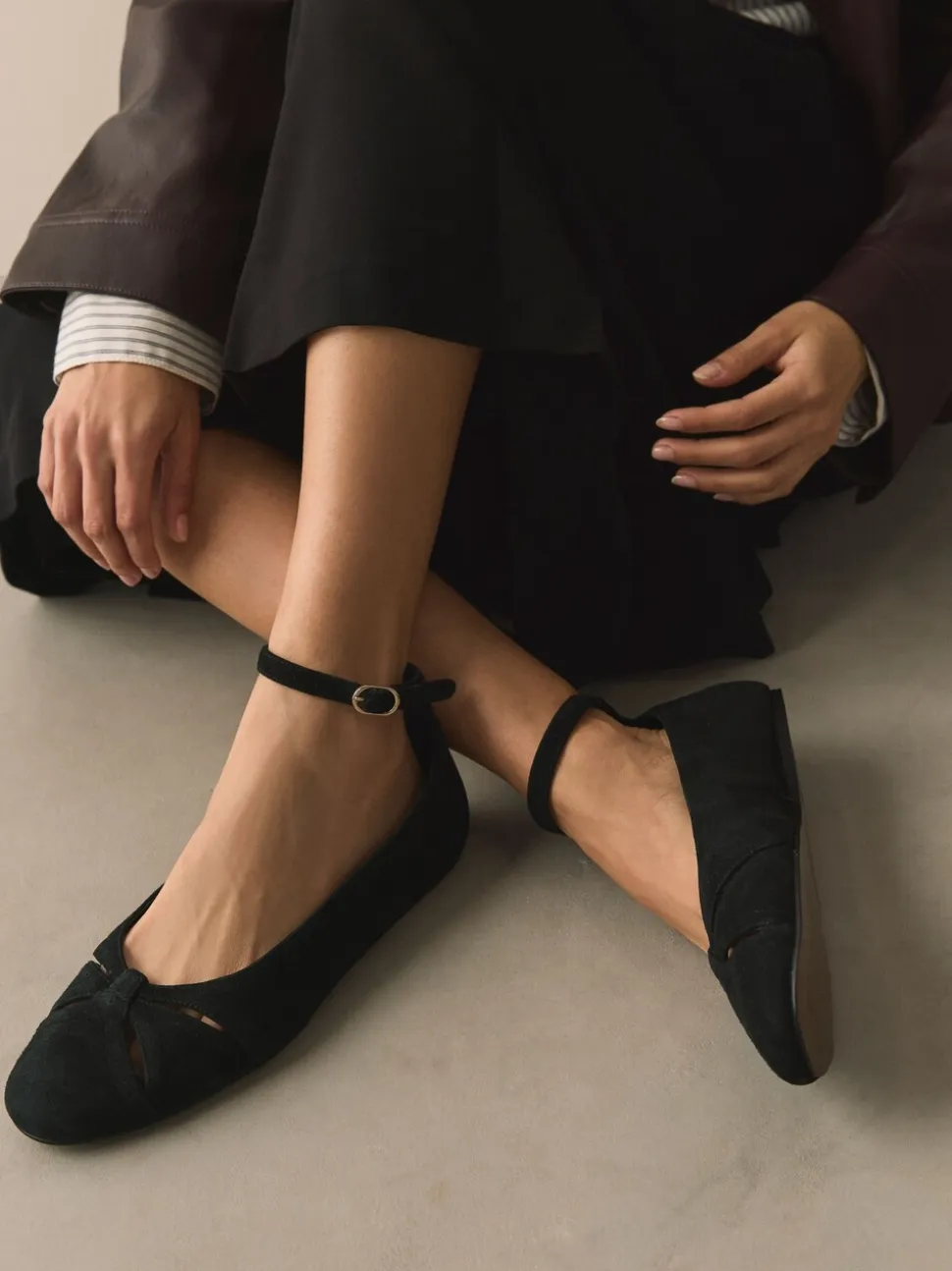 Noir - Chaussures plates Forever Comfort® en cuir avec bride à la cheville