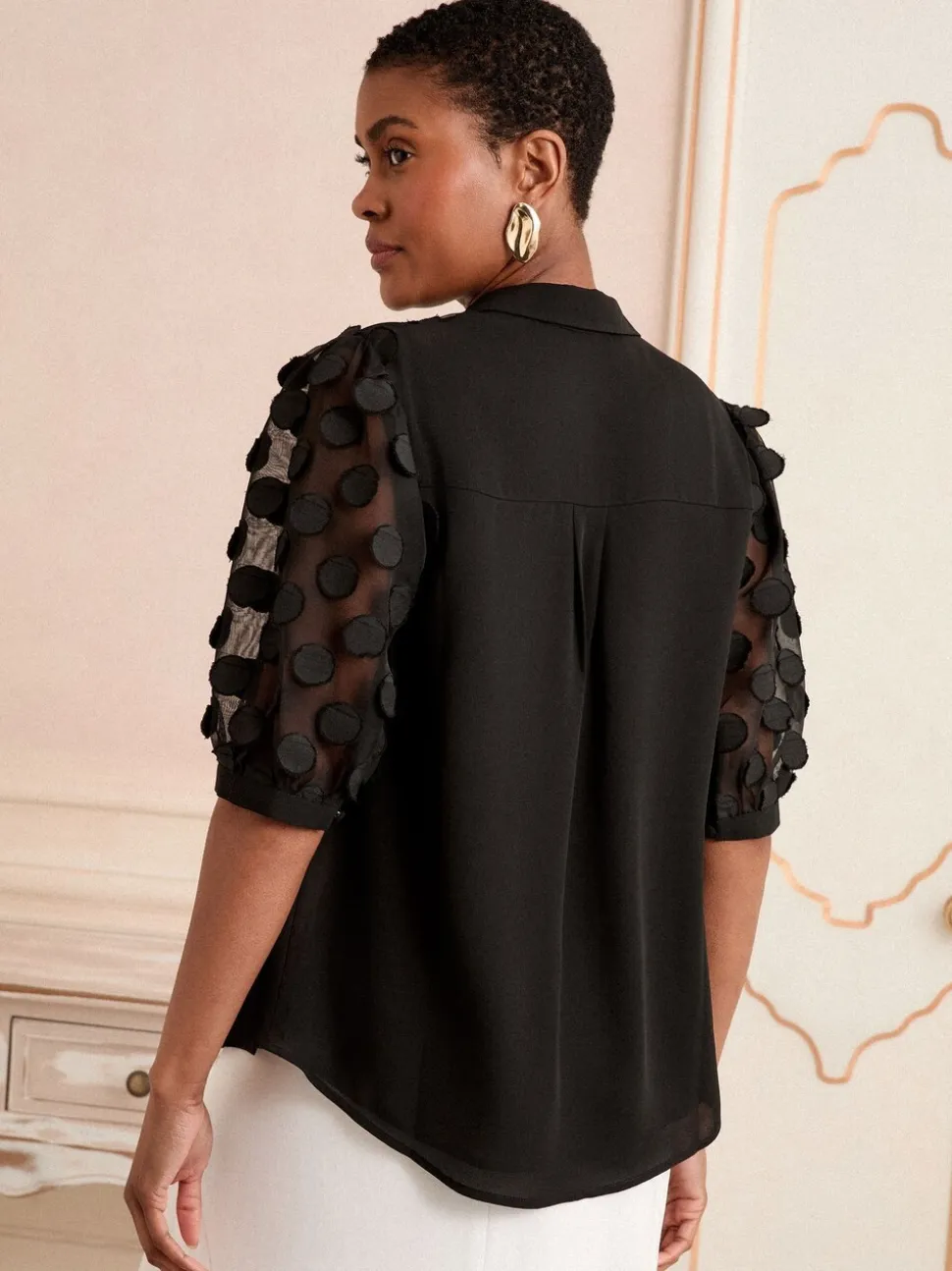 Noir - Chemise Love & Roses 3D à pois 3/4
