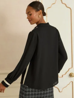 Noir - Chemise Love & Roses à manches longues boutonnée