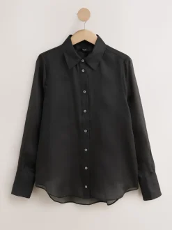 Noir - Chemise transparente à manches longues