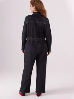 Noir - Combinaison en Denim de Grossesse