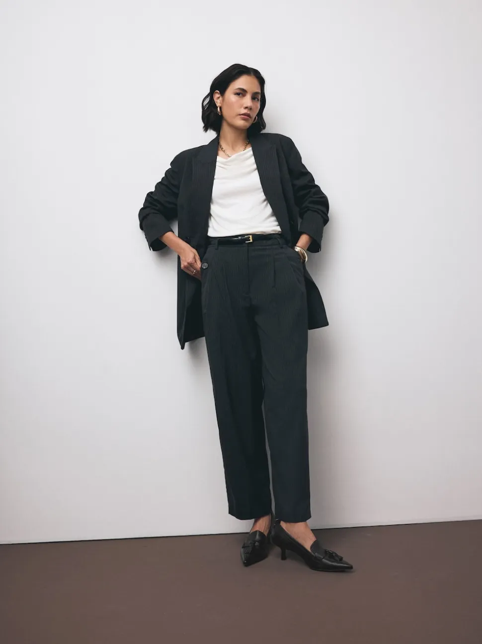 Noir - Cuir haut de gamme avec mocassins à talons à glands Motionflex à bout pointu