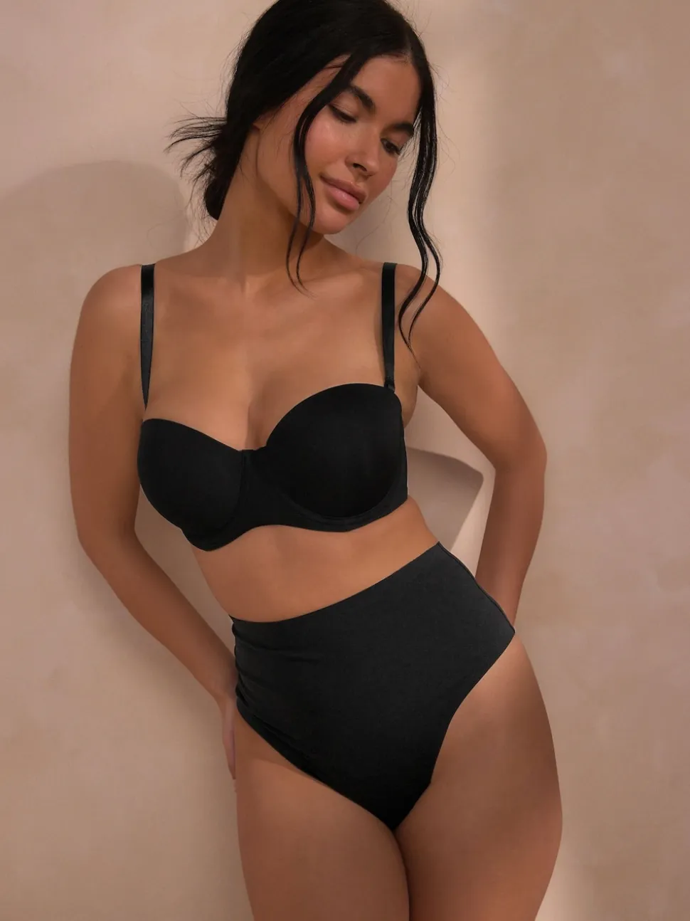Noir - Culotte de coton mélangé de qualité supérieure avec contrôle de l'abdomen