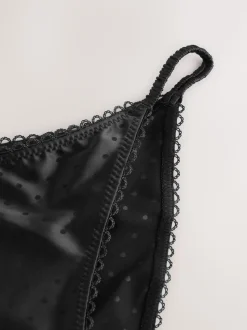 Noir - Culotte tanga à pois brillants