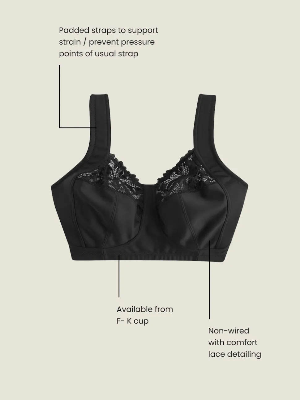 Noir - DK Ultimate Comfort Cup Soutien-gorge à bretelles rembourrées sans armatures avec soutien latéral