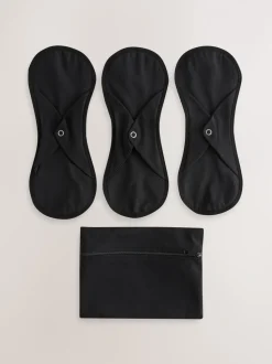 Noir - Doublures de période d’écoulement moyen Slips avec sac de lavage 3 Lot