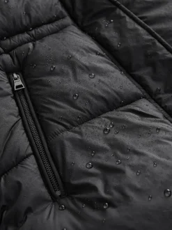 Noir - Doudounes courtes avec capuche et poignets bordés de fausse fourrure