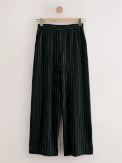 Noir à fines rayures - Pantalons à jambe large à taille