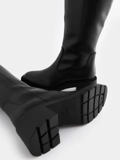 Noir - Forever Comfort® Chunky Heeled Round Toe Knee High Bottes