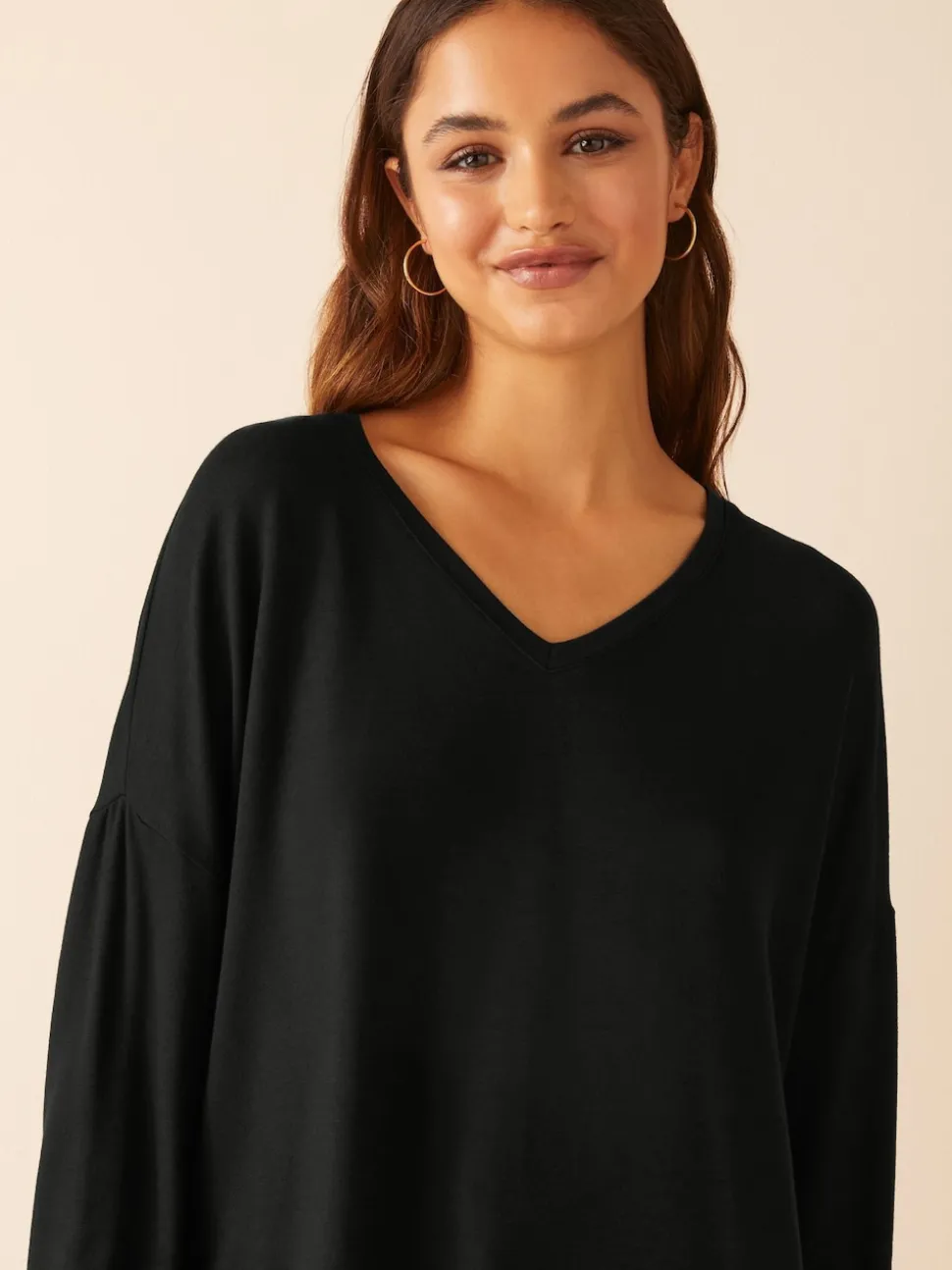Noir - Friends Like These Haut tunique Manche longue col en V en jersey doux