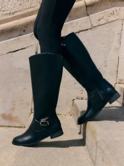 Noir - Friends Like These Bottes longues en similicuir à boucle hauteur des genoux