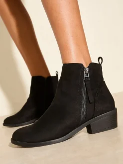 Noir - Friends Like These Mid Block talons Side Zip Faux suède Cuban Bottes