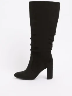 Noir - Friends Like These Bottes hautes longues en faux daim à talon carré froncé