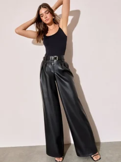 Noir - Friends Like These Pantalons amples plissés en similicuir