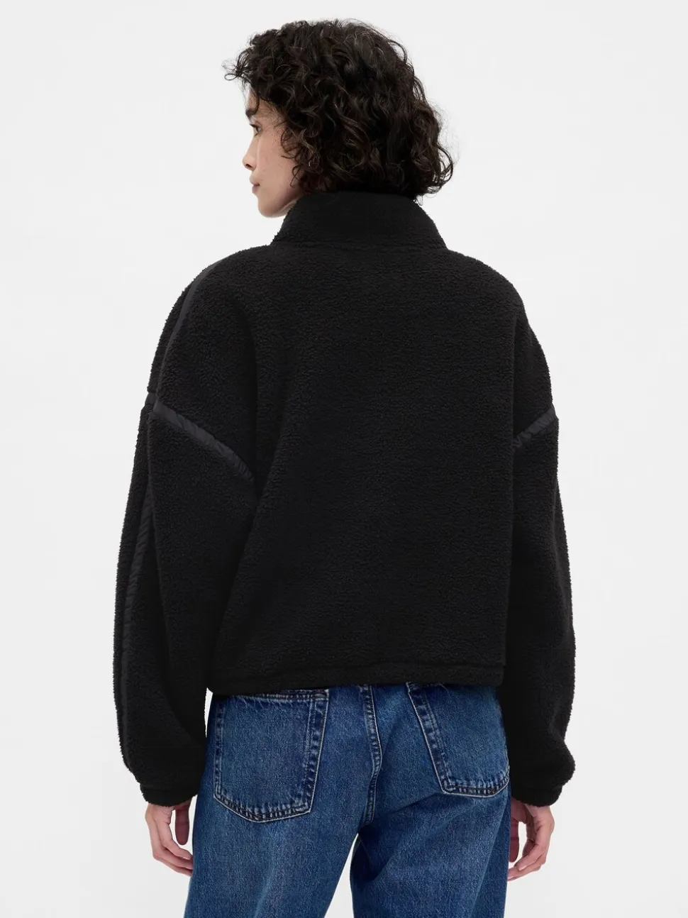 Noir - Gap Polaire raccourcie oversize en sherpa à demi-fermeture éclair