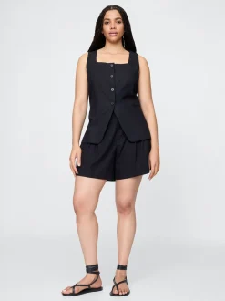 Noir - Gap short épais en lin Blend taille haute