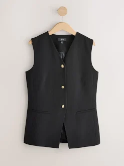 Noir - Gilet à col en V avec boutons