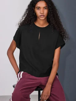 Noir - Haut à col rond et à manches courtes avec trou de serrure