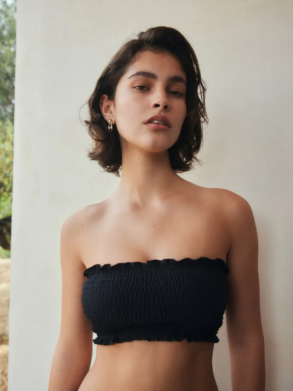 Noir - Haut de bikini Bandeau Shirred