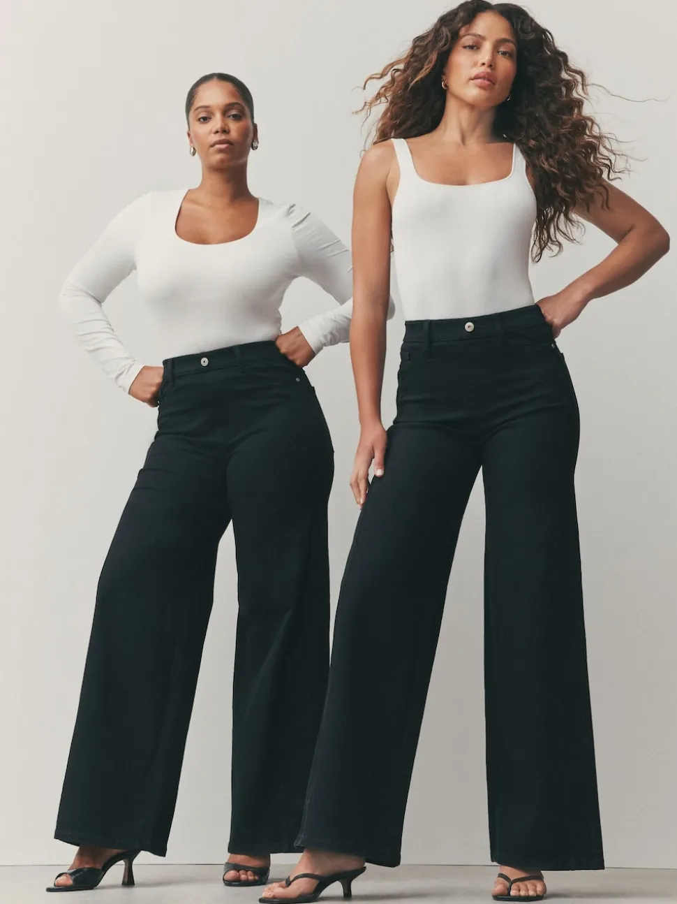 Noir - Jean extensible à enfiler à jambe large taille haute