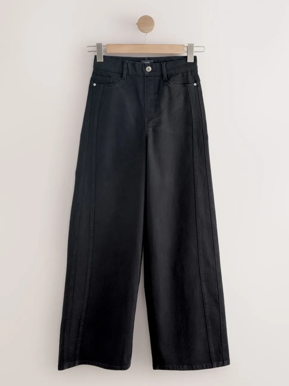 Noir - Jean extensible à enfiler à jambe large taille haute