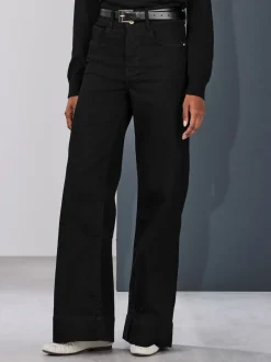 Noir - Jean extensible Ample taille haute