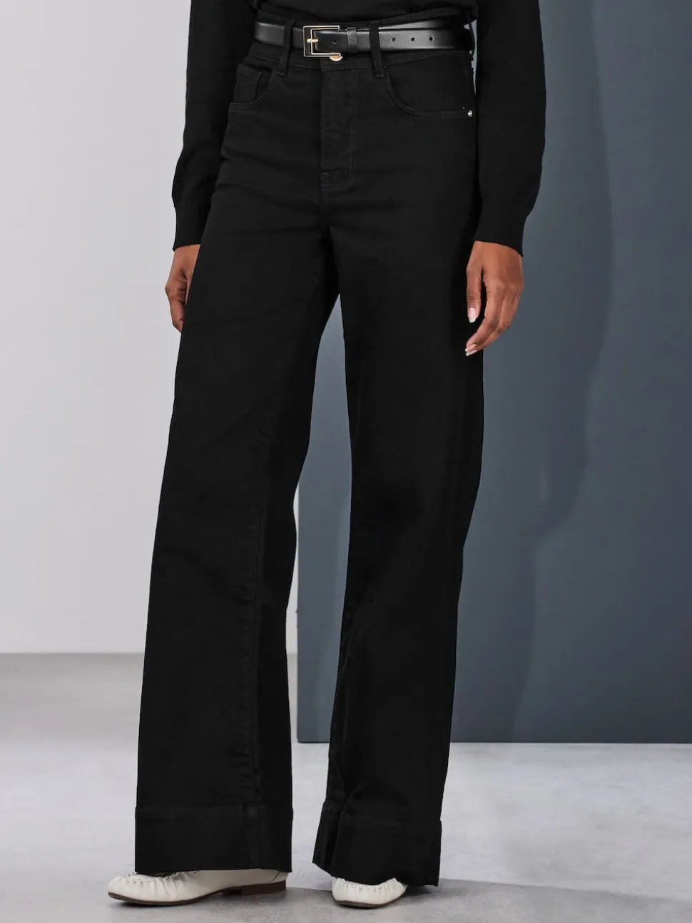 Noir - Jean extensible Ample taille haute