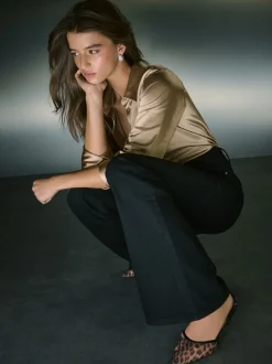Noir - Jean évasé extensible à taille haute
