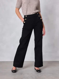 Noir - Jeans Ample Or à boutons sur le devant