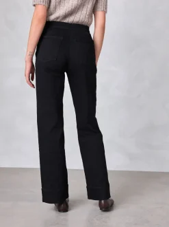 Noir - Jeans Ample Or à boutons sur le devant