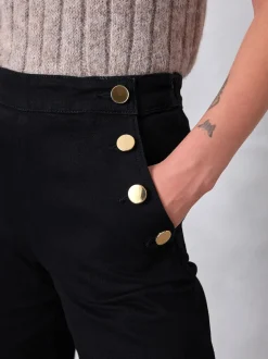 Noir - Jeans Ample Or à boutons sur le devant