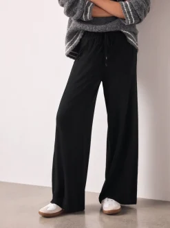 Noir - Joggings à jambe large en jersey