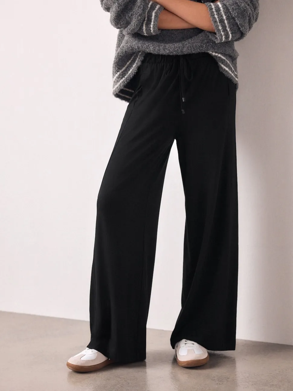 Noir - Joggings à jambe large en jersey