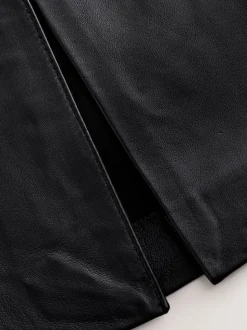 Noir - Jupe crayon N. Premium en cuir véritable