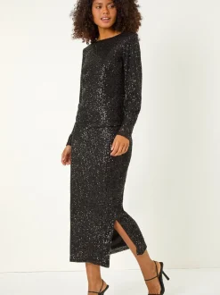 Noir - Jupe crayon Roman à sequins