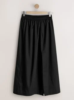 Noir - Jupe mi-longue en coton Blend à taille élastique