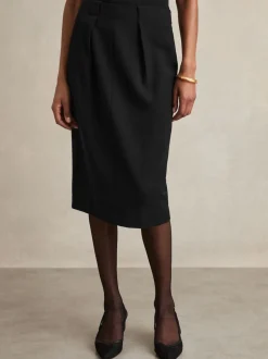 Noir - Jupes crayon Reiss Gabi en crêpe plissée