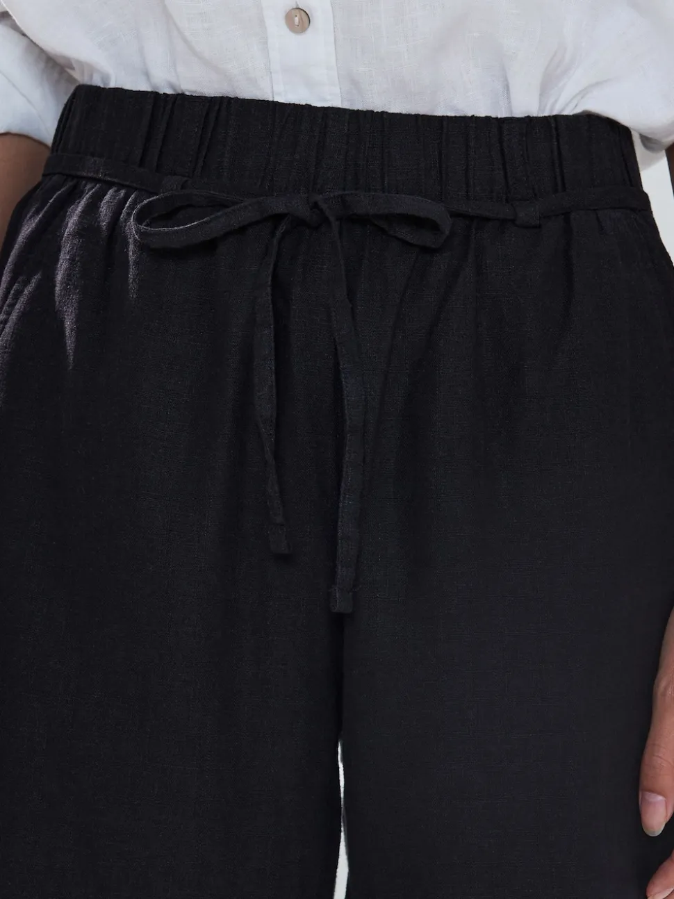 Noir - Jupes-culottes en lin mélangé à taille nouée