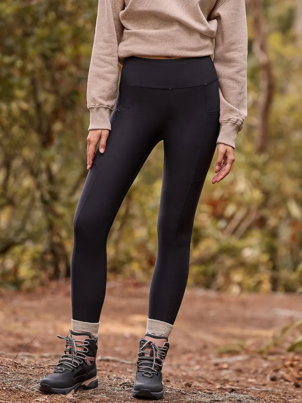 Noir - Legging d’extérieur doublé en polaire à poignée chaude