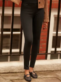 Noir - Legging en denim en jersey confortable à poignée chaude doublé en polaire