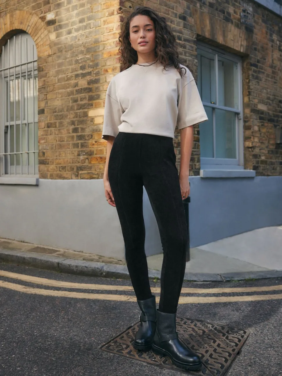Noir - Leggings en velours côtelé