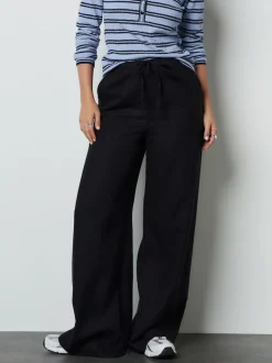 Noir - Linen Blend Wide Leg Pantalon