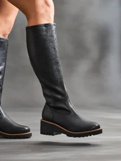 Noir - Linzi Bottes compensées hautes extensibles