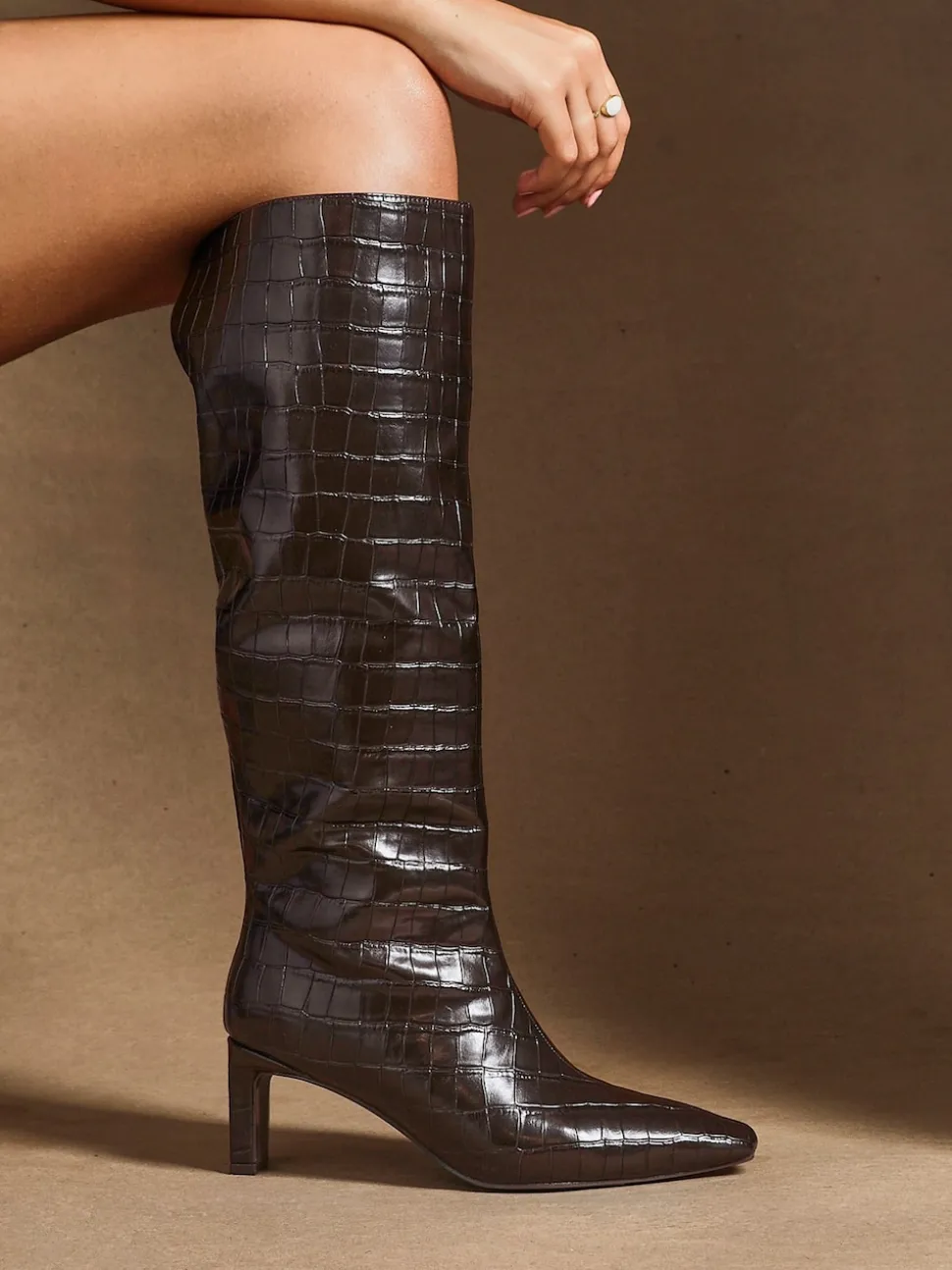 Noir - Linzi Bottes hautes à talon carré Uptown