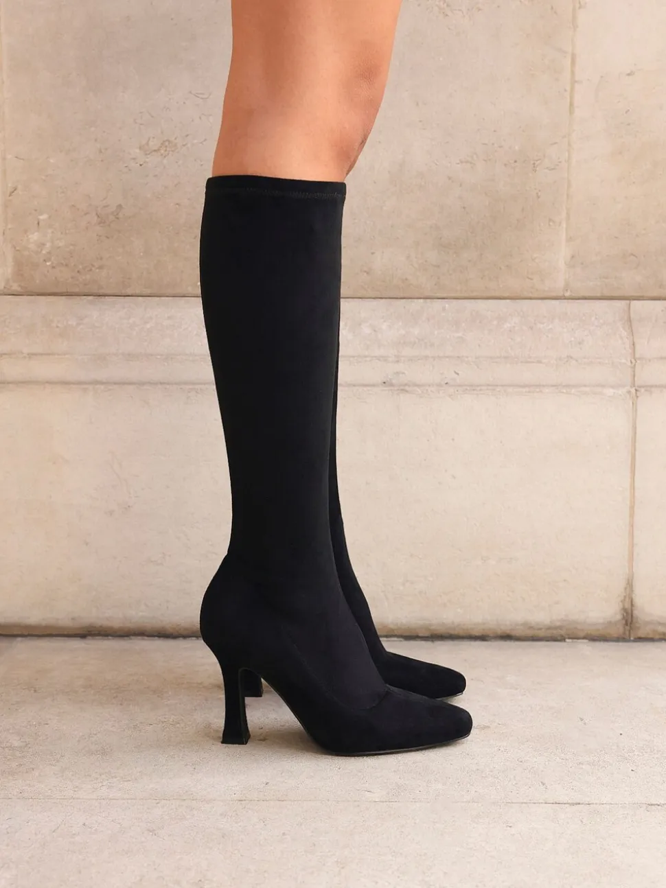 Noir - Linzi Gabrielle High Leg Extensible Faux suède Bottes